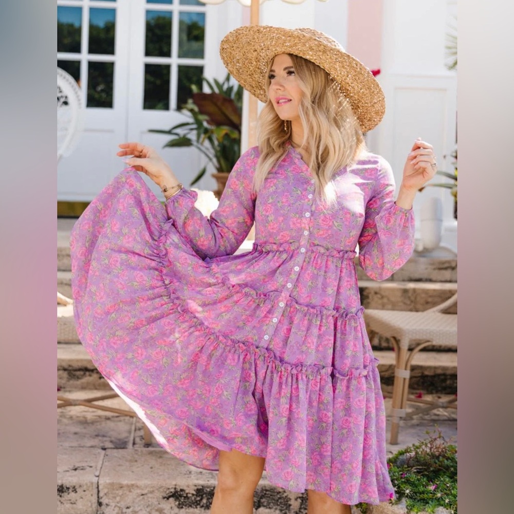 Ivy City Lydia Dress in Pink Floral Size Large- New with Tags